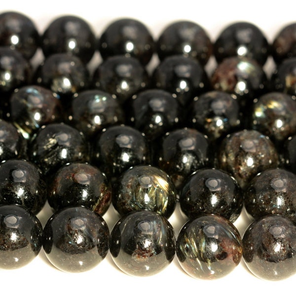 Genuine Natural Black Astrophyllite Gemstone Grade AAA 6mm 8mm 10mm Round Loose Beads (A228)