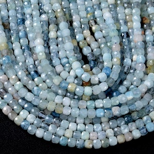 4MM Natural Aquamarine Gemstone Grade A Micro Faceted Cube Loose Beads BULK LOT 1,2,6,12 and 50 (P44)