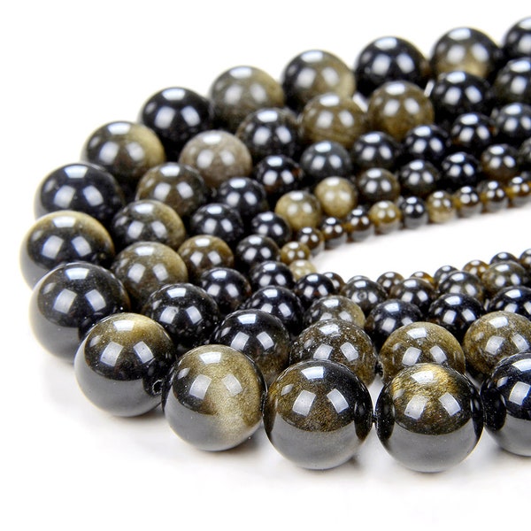 Golden Sheen Obsidian Gemstone Golden Grade AA 4mm 6mm 8mm 10mm 12mm 14mm Round Loose Beads 15 inch Full Strand LOT 1,2,6,12 and 50