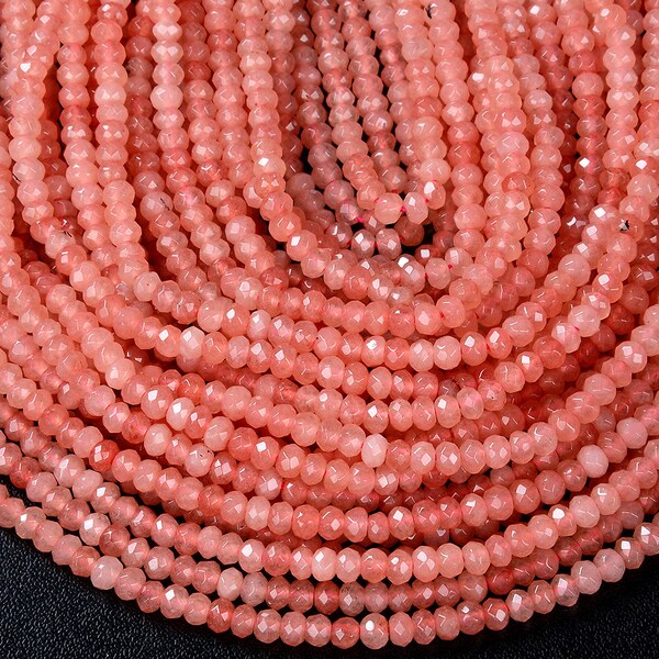 4X3MM Peach Jade Gemstone Grade AAA Faceted Rondelle Beads 13.5 inch Full Strand BULK LOT 1,2,6,12 and 50 (80009512-P38)