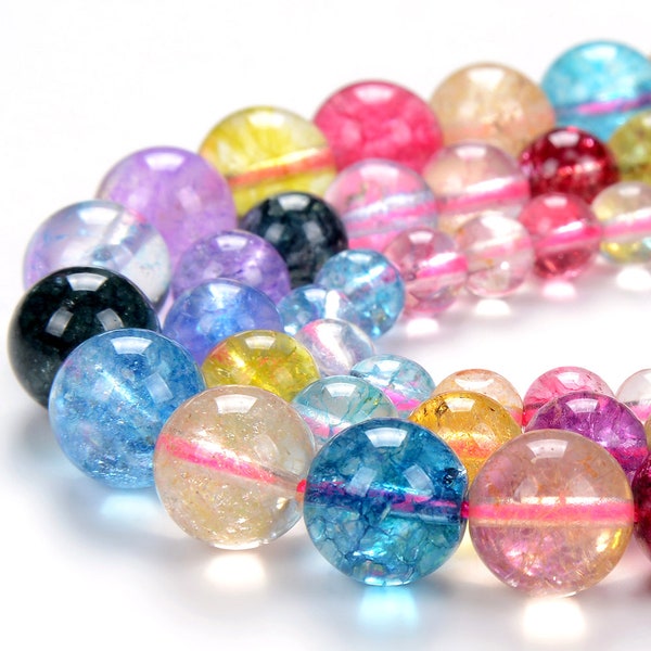 Rock Crystal Quartz Rainbow Tourmaline Color Gemstone Grade AAA Round 6MM 7MM 8MM 9MM 10MM 11MM Loose Beads BULK LOT 1,2,6,12 and 50 (D281)