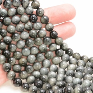 Gray Hawk Eye Gemstone Round 6mm 8mm Loose Beads (A265)