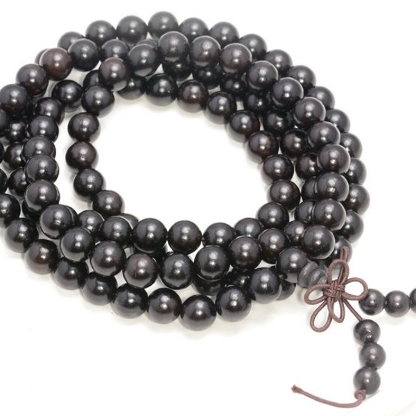 108PCS 8mm 6mm Indonesia Ebony Black Sandalwood Prayer Buddha Mala Meditation Beads Round Loose Beads