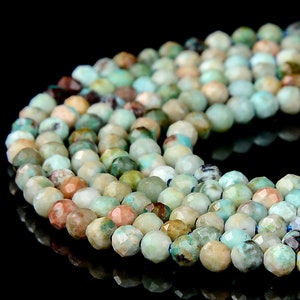 Natural Peruvian Turquoise Gemstone Grade A 2MM Micro Faceted Round Beads 15 inch Full Strand BULK LOT 1,2,6,12 and 50 (80018162-P93)