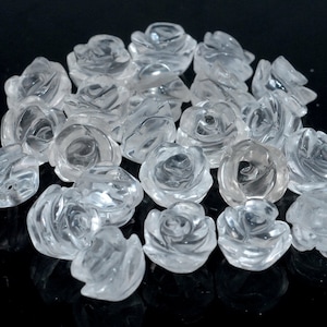 8MM White Crystal Gemstone Carved Rose Flower Beads BULK LOT 5,10,20,30,50 (90187226-002)