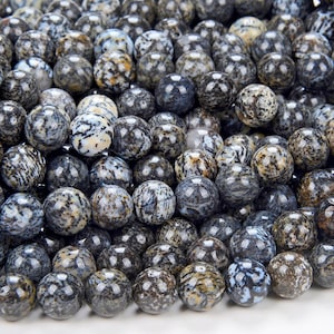 Natural Rare Blue Dendritic Opal Gemstone Grade AAA Round 4MM 5MM 6MM 7MM 8MM 9MM 10MM 11MM 12MM Loose Beads (D205 D206)