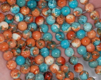 8mm Ocean Jade  Gemstone Orange Blue Round Loose Beads 15.5 inch Full Strand LOT 1,2,6,12 and 50 (80000658-789)