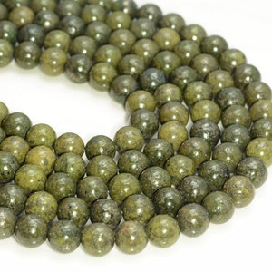 Genuine Natural Epidote Pyrite Inclusion Gemstone Green 6mm 8mm 10mm Round Loose Beads 15 inch Full Strand BULK LOT 1,2,6,12 and 50 (A233)