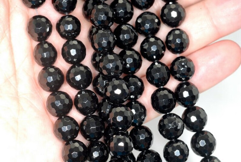 FREE USA Ship 10mm Black Jet Gemstone Micro Faceted Round Loose Beads 16 inch Full Strand LOT 1,2,6 and 12 90186942-826