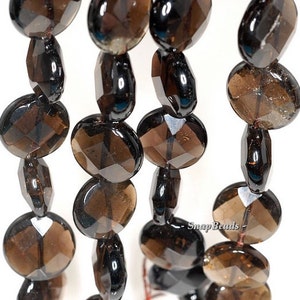 16mm Smoky Quartz Gemstone Faceted Flat Round Loose Beads 7.5 inch Half Strand LOT 1,2,6 and 12 (90144131-B21-536)