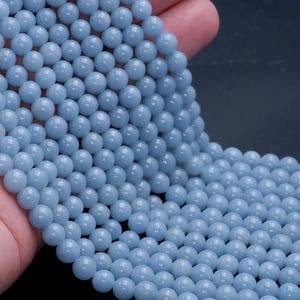 Genuine Angelite Gemstone Grade AAA High Quality Deep Blue Smooth 6mm 8mm 10mm Round Beads LOT 1,2,6,12 and 50