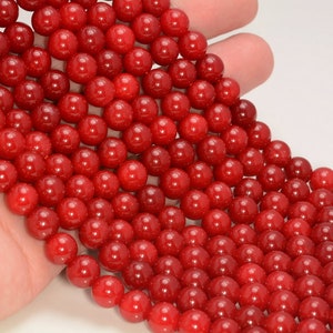 8MM Color Red Jade Gemstone Round Beads 15 inch Full Strand BULK LOT 1,2,6,12 and 50(80010302-M44)