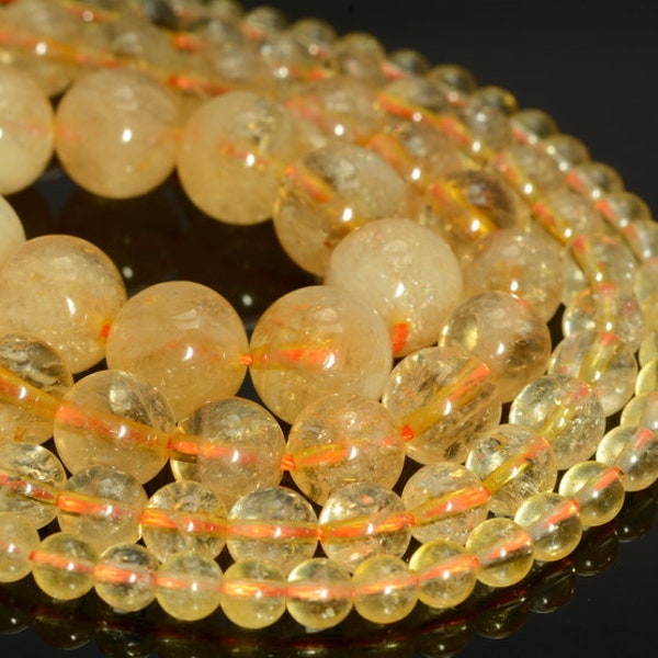 Genuine Natural Citrine Gemstone Grade AA 4mm 6mm 8mm 10mm Round Loose Beads Full Strand (A240)