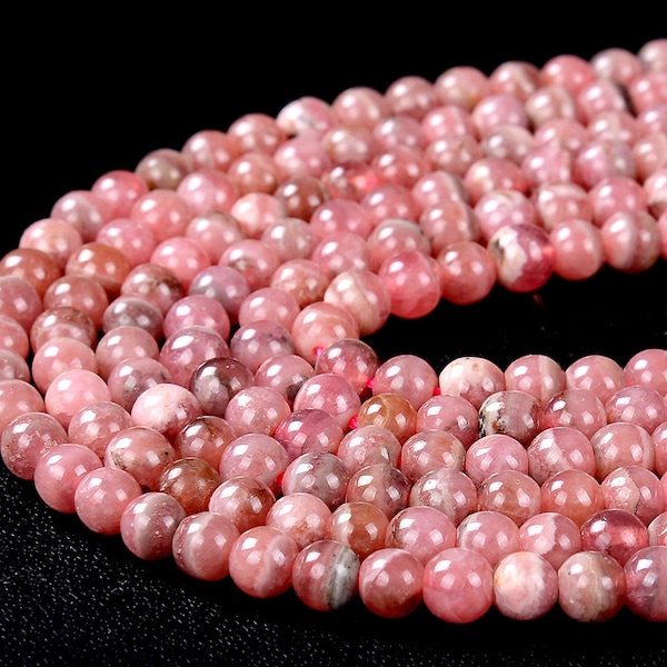 Natural Argentina Rhodochrosite Gemstone Grade AAA Round 4MM 5MM 6MM Loose Beads BULK LOT 1,2,6,12 and 50 (D332)