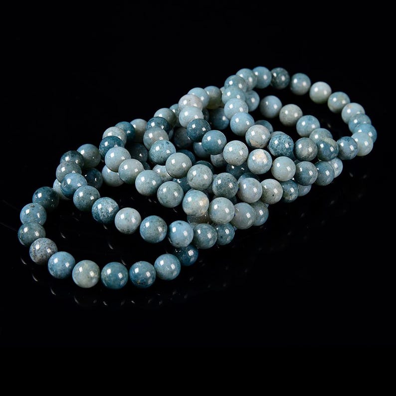 Round R Blue 50 Natural Blue Ocean Jasper Gemstone Round Bracelet 7MM 8MM 9MM 10MM 7.5 ...
