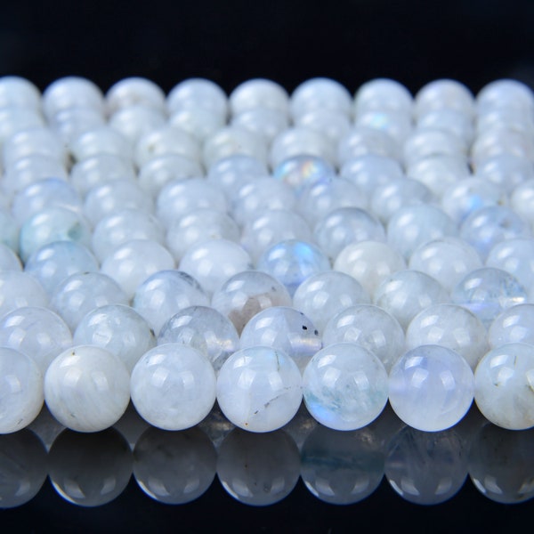 Genuine Rainbow Moonstone Gemstone Indian Grade AA 4mm 6mm 8mm 10mm 12mm 14mm Round Loose Beads Full Strand (499)