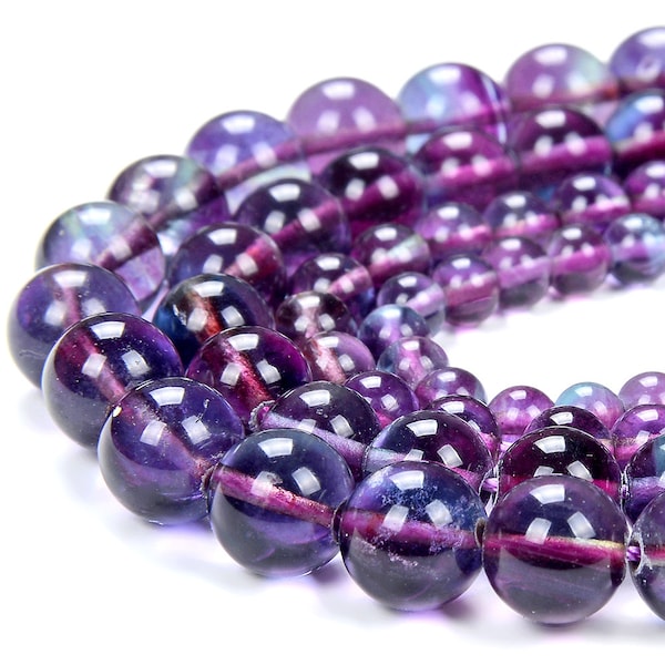 Natural Fluorite Purple Blue Gemstone Grade AA Round 5MM 6MM 7MM 8MM 9MM Loose Beads BULK LOT 1,2,6,12 and 50 (D333)
