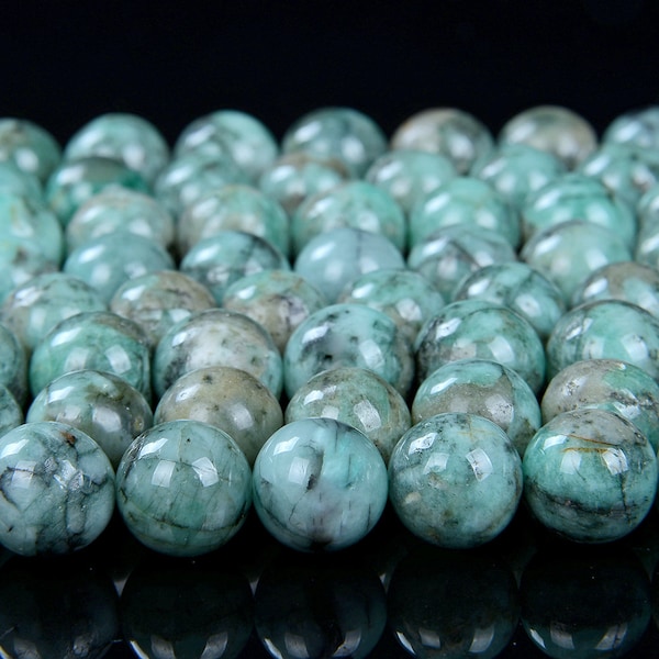 Genuine 100% Natural Colombia Emerald Rare Precious Gemstone Light Green Grade AAA 4mm 5mm 6mm 7mm 8mm 9mm 10mm 11mm 12mm Round Beads (A290)