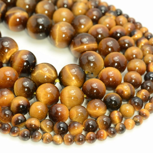 Yellow Tiger Eye Gemstone Grade AA 4mm 6mm 8mm 10mm 12mm Round Loose Beads 15.5 inch Full Strand LOT 1,2,6,12 and 50