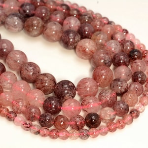 Genuine Strawberry Lepidocrocite Quartz Gemstone 4mm 6mm 8mm 10mm Round Loose Beads Full Strand