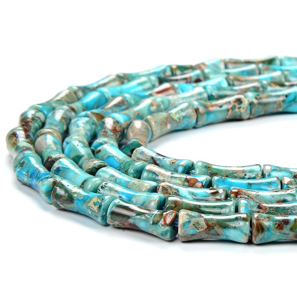 5X12MM Turquoise Blue Sea Sediment Jasper Gemstone Grade Bamboo Tube Cylinder Loose Beads BULK LOT 1,2,6,12 and 50 (P79)