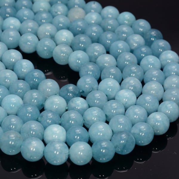 Aquamarine Color Jade Gemstone Blue Grade AAA Smooth 6mm 8mm 10mm Round Loose Beads 15 inch Full Strand (A246)