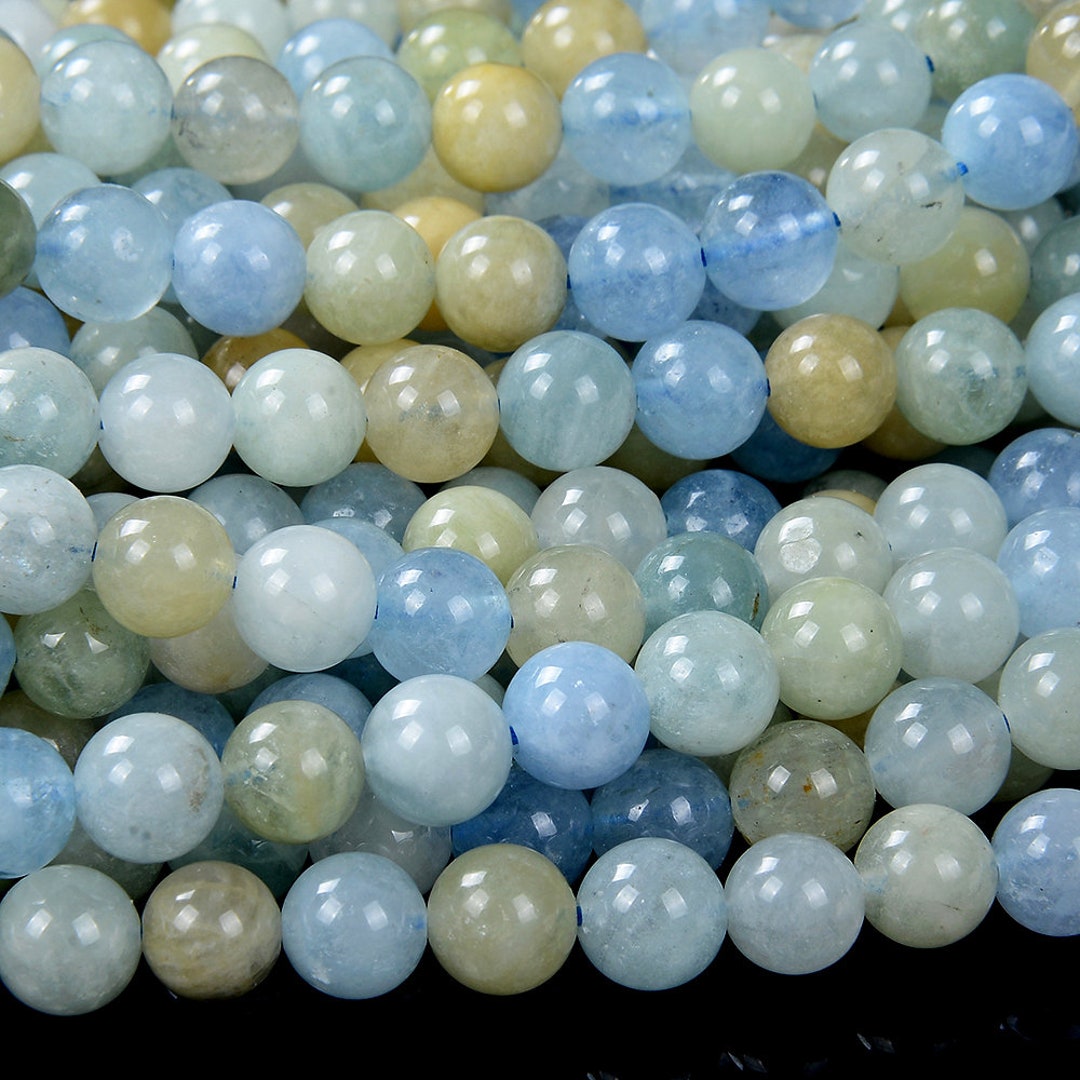 thumbnail image 2 of Genuine Natural Aquamarine Gemstone Loose Beads – AAA Quality Round 6mm To 12mm (15 Strands) 2 of 5