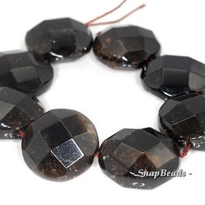 22mm Smoky Quartz Gemstone Faceted Flat Round Loose Beads 7 inch Half Strand LOT 1,2,6 and 12 (90190999-B39-581)