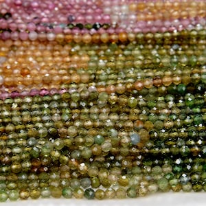 2MM Natural Multi Color Tourmaline Gemstone Grade AAA Micro Faceted Round Beads 15.5 inch Full Strand BULK LOT 1,2,6,12 and 50 (80008698-P9)