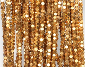 2x2mm Gold Hematite Gemstone Octagon Cube 2x2mm Loose Beads 16 inch Full Strand LOT 1,2,6,12 and 50 (90185545-837)