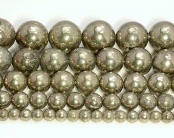 Genuine Iron Pyrite Gemstones Grade AAA 4mm 6mm 8mm 10mm 12mm Smooth Round Loose Beads 15.5 inch Full Strand LOT 1,2,6,12 and 50