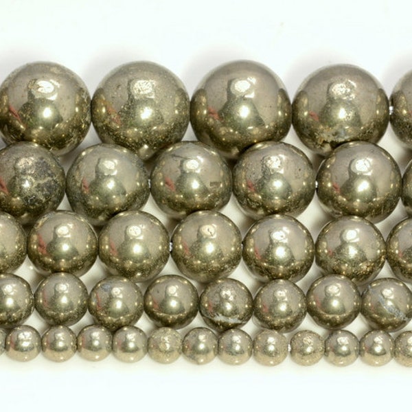 Genuine Iron Pyrite Gemstones Grade AAA 4mm 6mm 8mm 10mm 12mm Smooth Round Loose Beads 15.5 inch Full Strand LOT 1,2,6,12 and 50