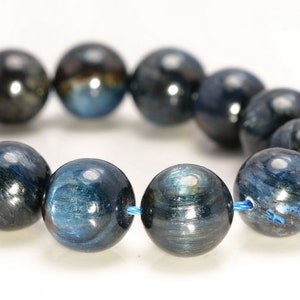 Kyanite Gemstone Blue Black Grade A 6mm 8mm 9mm 10mm 11mm 12mm 13mm 14mm 15mm Round Loose Beads Half Strand A217 image 1