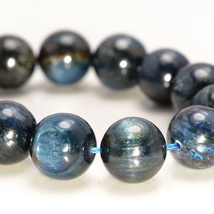 Kyanite Gemstone Blue Black Grade A 6mm 8mm 9mm 10mm 11mm 12mm 13mm 14mm 15mm Round Loose Beads Half Strand (A217)