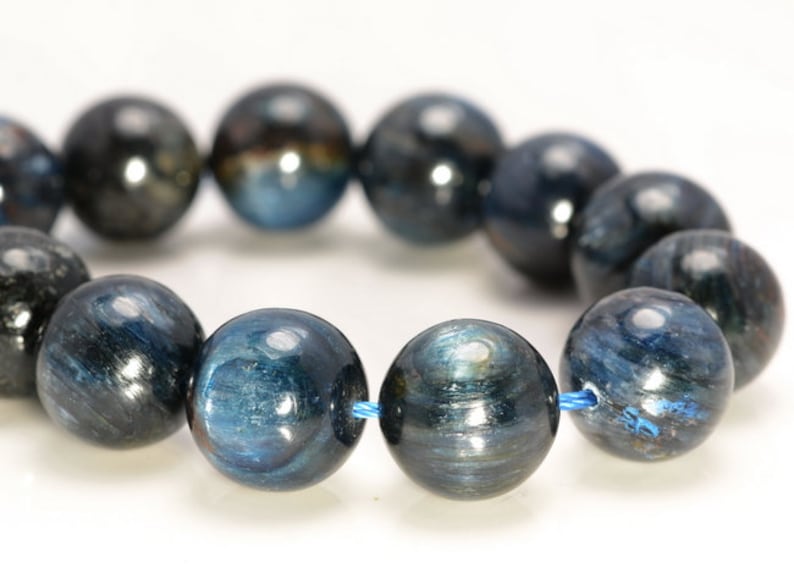 Kyanite Gemstone Blue Black Grade A 6mm 8mm 9mm 10mm 11mm 12mm 13mm 14mm 15mm Round Loose Beads Half Strand A217 image 1