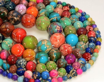 Multi Color Sea Sediment Imperial Jasper Gemstone 4mm 6mm 8mm 10mm 12mm Round Loose Beads Full Strand (A243)