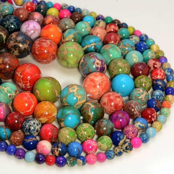 Multi Color Sea Sediment Imperial Jasper Gemstone 4mm 6mm 8mm 10mm 12mm Round Loose Beads Full Strand (A243)