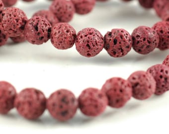 8mm Dark Red Volcanic Basaltic Lava Gemstone Round 8mm Loose Beads 16 inch Full Strand (90186691-747)