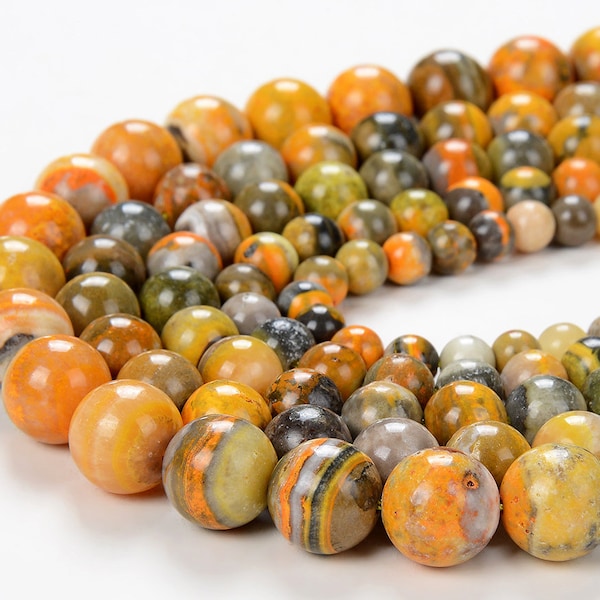 Natural Bumblebee Jasper Mustard Yellow Gemstone Grade AAA Round 6MM 7MM 8MM 9MM 10MM 11MM 12MM Loose Beads BULK LOT 1,2,6,12 and 50 (D132)