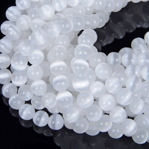 AAA Genuine Selenite White Cat&#39;s Eye Gemstone 4mm 6mm 8mm 10mm Round Loose Beads BULK LOT 1,2,6,12 and 50 (A210)