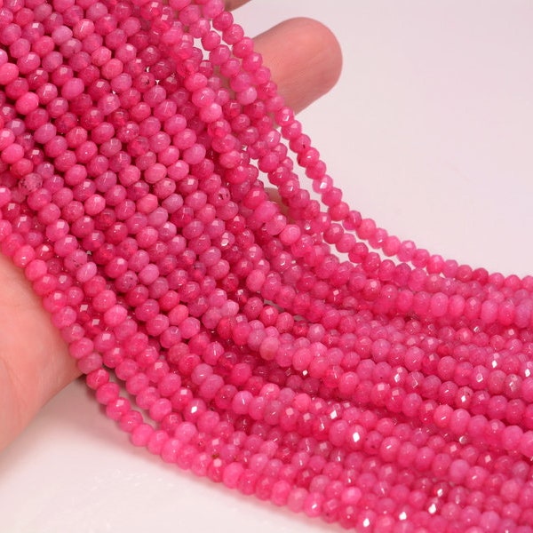 FREE USA Ship 4x3mm Magenta Pink Jade Gemstone Faceted Rondelle Loose Beads 15 inch Full Strand LOT 1,2,6,12 and 50 (90182853-782)