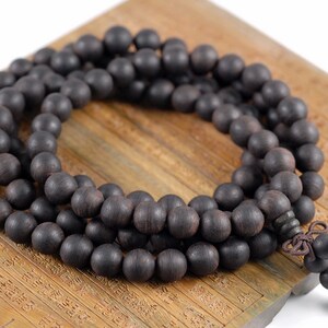 108PCS 8mm 6mm Fragrant Natural Black Wood Prayer Buddha Mala Meditation Beads Round Loose Beads image 3