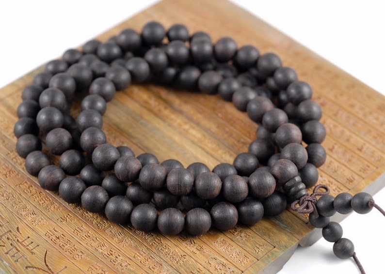108PCS 8mm 6mm Fragrant Natural Black Wood Prayer Buddha Mala Meditation Beads Round Loose Beads image 3