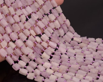 Genuine Natural Rough Kunzite Gemstone Pink Grade AAA 7x6-10x8MM Faceted Round Tube Loose Beads 16" BULK LOT 1,2,6,12 and 50 (80007058-A237)