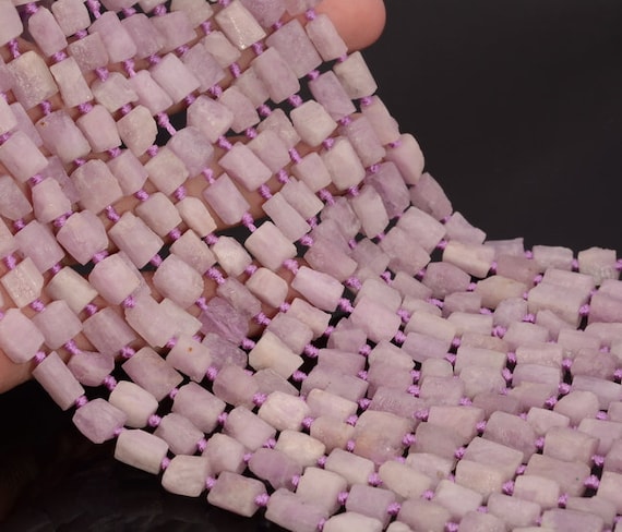 Genuine Natural Rough Kunzite Gemstone Pink Grade AAA 7x6-10x8MM Faceted Round Tube Loose Beads 16" BULK LOT 1,2,6,12 and 50 (80007058-A237)