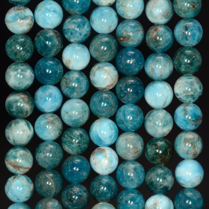Loose Blue Apatite Gemstone Beads - Round, 6mm, 8mm, 10mm, 12mm, 15mm, Smooth Finish, Center-Drilled