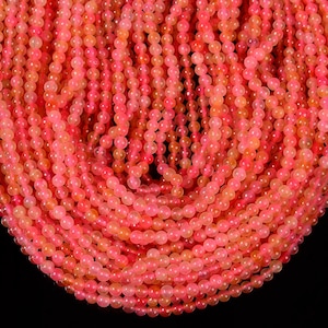 オレンジ ピンク 翡翠 宝石 4 MM ラウンド ビーズ 14.5 インチ フル ストランド バルク ロット 1、2、6、12、50 (80020080-D617)