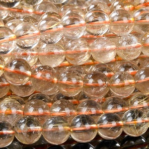 Natural Golden Rutilated Quartz Gemstone Grade AAA Round 4MM 5MM 6MM 7MM 8MM 9MM Loose Beads BULK LOT 1,2,6,12 and 50 (D250)