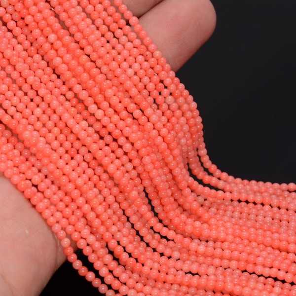 2 MM rosa röd korall ädelsten runda 2 MM lösa pärlor 16 tum hel sträng lot 1, 2, 6, 12 och 50 (90113969-107 - 2 mm A)