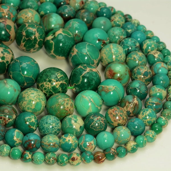 Green Sea Sediment Imperial Jasper Gemstone 4mm 6mm 8mm 10mm Round Loose Beads Full Strand LOT 1,2,6,12 and 50